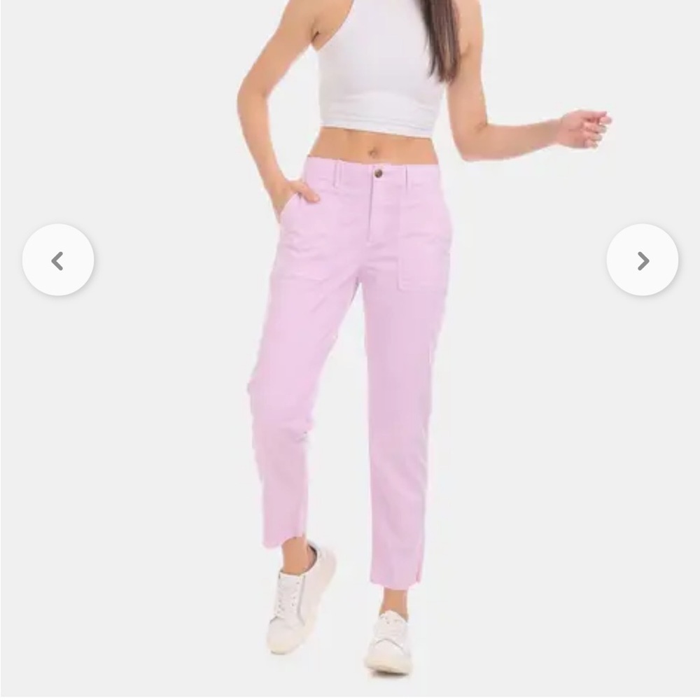 Pastel Pink Pale Lilac Lavender Purple Straight High Rise Khaki Pants - Picture 11 of 14